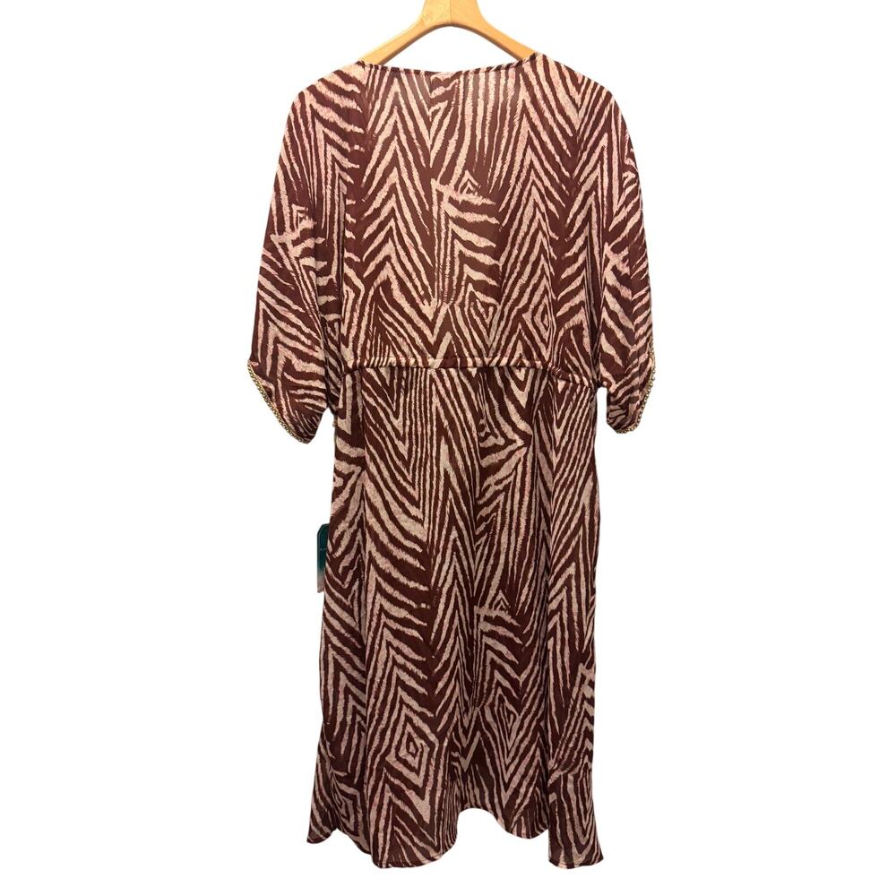 True Destinations Dress L Women's Brown Zebra Print Tassel Cover Up Large NWT - Picture 5 of 5